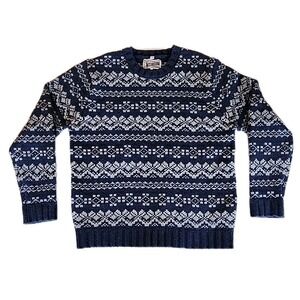 Schott Bros Pullover Sweater Nordic Fair Isle Heavy Chunky Ski Blue Mens Sz XL